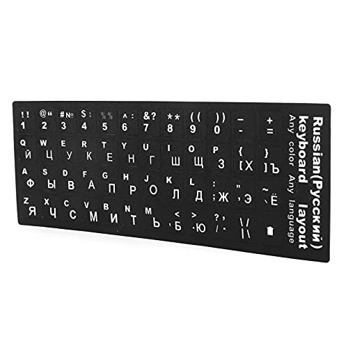 Pegatinas universales para Teclado Ruso, Pegatinas para Teclado de computadora, Fondo Negro con Letras Blancas, Pegatina Impermeable para Teclado para computadora de Escritorio de 10-17 Pulgadas