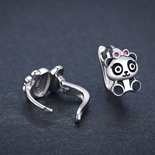 Pendientes de aro de plata de ley 925 con Panda, 10 mm de diámetro Pendientes Panda para Mujeres y Niñas Pendientes hipoalergénicos Niña con caja de regalo