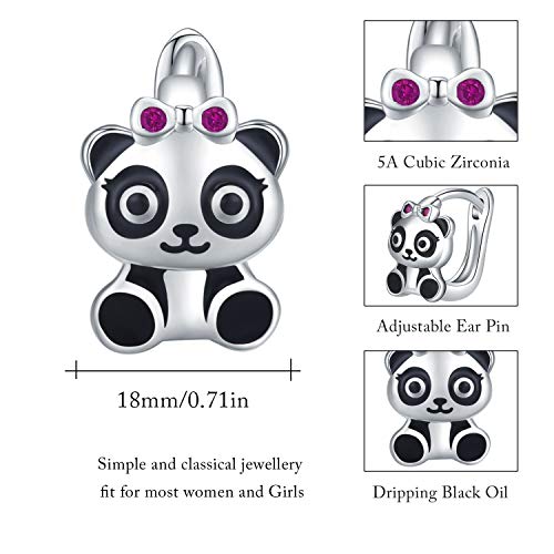 Pendientes de aro de plata de ley 925 con Panda, 10 mm de diámetro Pendientes Panda para Mujeres y Niñas Pendientes hipoalergénicos Niña con caja de regalo