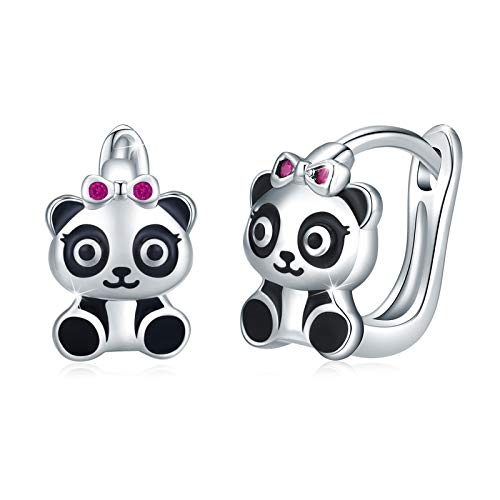 Pendientes de aro de plata de ley 925 con Panda, 10 mm de diámetro Pendientes Panda para Mujeres y Niñas Pendientes hipoalergénicos Niña con caja de regalo