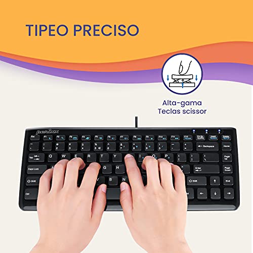 Perixx Periboard-407 Mini Teclado Usb (Español) - Teclas Tipo Chiclet - Color Negro Piano