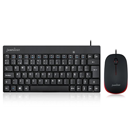 Perixx PERIDUO-212 Set de Teclado y Ratón pequeños, con Cable, 12 Teclas Multimedia, Negro, Configuración en Español