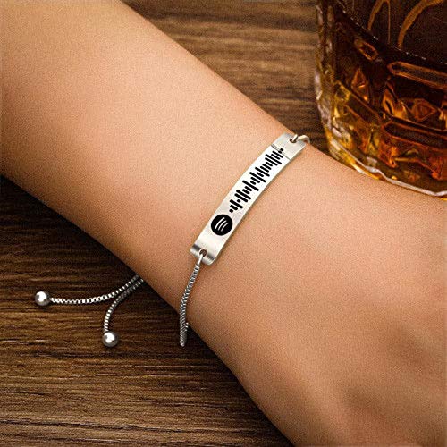 Personalizar Spotify Pulsera Código de escaneo Pulsera Música personalizada Parejas Pulsera Pulsera de acero de titanio Cadena para hombres Mujeres Pareja