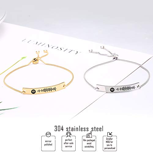 Personalizar Spotify Pulsera Código de escaneo Pulsera Música personalizada Parejas Pulsera Pulsera de acero de titanio Cadena para hombres Mujeres Pareja