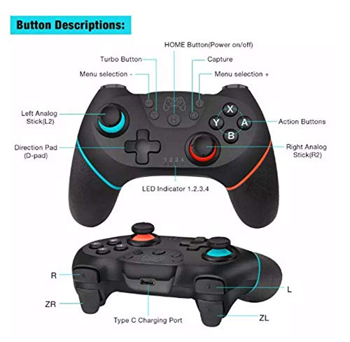 Phil Beauty Gamepad inalámbrico Bluetooth Controlador de Joystick Adecuado para la Consola Nintend Switch Pro Mango de 6 Ejes Control Libre, señal de conexión Estable,Azul