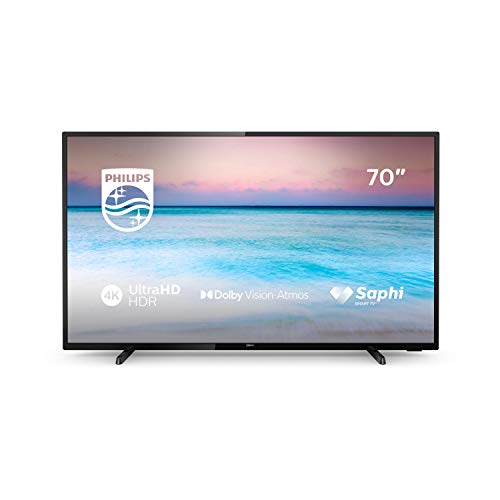 Philips 70PUS6504/12 Televisor 4K UHD de 178 cm (70 Pulgadas) (4K UHD, P5 Picture Engine, Dolby Vision, Dolby Atmos, HDR 10+, Saphi Smart TV, HDMI, USB), Color Negro (Modelo de 2019/2020)