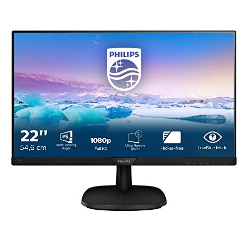 Philips Monitor 223V7QHAB/00-22", FHD, 75Hz, IPS, Flicker Free, (1920x1080, 250cd/m² VESA, DSUB, HDMI)