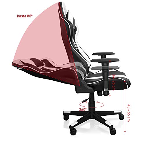 Phoenix Technologies Silla Gaming Escritorio Oficina Ordenador, Asiento Giratorio Ergonómico PU con Cojín Lumbar, Reposabrazos 2D, Pistón Clase 4 hasta 150 Kg (White)