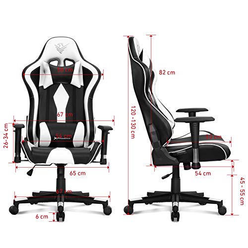 Phoenix Technologies Silla Gaming Escritorio Oficina Ordenador, Asiento Giratorio Ergonómico PU con Cojín Lumbar, Reposabrazos 2D, Pistón Clase 4 hasta 150 Kg (White)