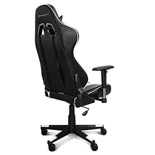 Phoenix Technologies Silla Gaming Escritorio Oficina Ordenador, Asiento Giratorio Ergonómico PU con Cojín Lumbar, Reposabrazos 2D, Pistón Clase 4 hasta 150 Kg (White)