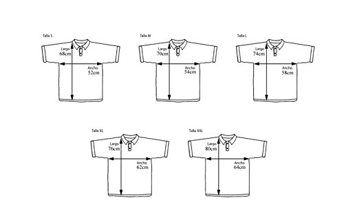 Pi2010 – Polo Caballería Española para Hombre, Color Blanco, Bandera España en Cuello y Mangas, 100% algodón, Talla L