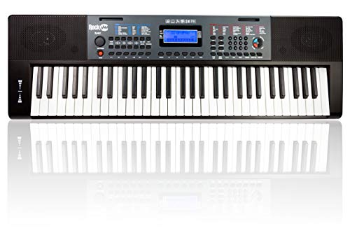 Piano RockJam con teclado de 61 teclas con inflexión de tono, fuente de alimentación, soporte para partituras, pegatinas para notas de piano y lecciones de piano