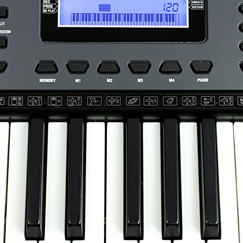 Piano RockJam con teclado de 61 teclas con inflexión de tono, fuente de alimentación, soporte para partituras, pegatinas para notas de piano y lecciones de piano
