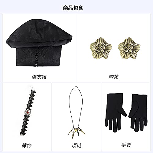 Piccodos Anime Resident Village Moth Lady Daniera Suit Disfraz Cosplay Vestido Negro Mujer L (pecho 98 cm)