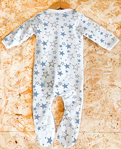 Pijama inspirado en Star Wars, diseñado e impreso en el Reino Unido con 100% algodón peinado fino, Blanco/Estrella Azul, 1 mes