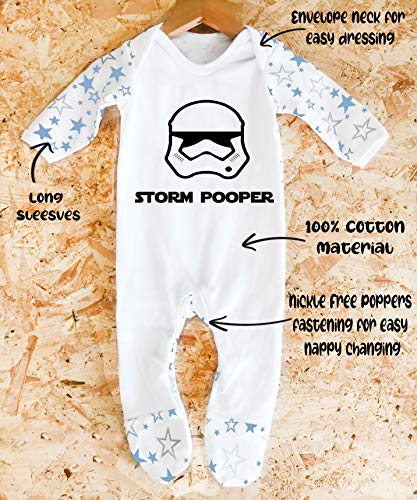 Pijama inspirado en Star Wars, diseñado e impreso en el Reino Unido con 100% algodón peinado fino, Blanco/Estrella Azul, 1 mes
