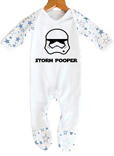 Pijama inspirado en Star Wars, diseñado e impreso en el Reino Unido con 100% algodón peinado fino, Blanco/Estrella Azul, 1 mes