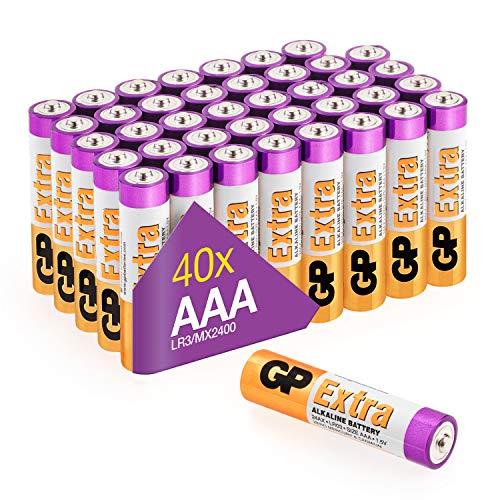 Pilas AAA - Paquete de 40 Unidades | GP Extra | Pilas alcalinas AAA, LR3, 1.5V | Duración Larga, Tecnología Anti-Fugas, Rendimiento Elevado