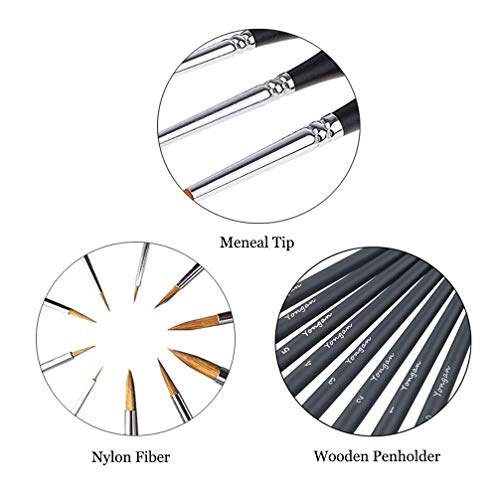 Pinceles para Pintura Yangbaga 10 Miniatura Cepillos para Pintura de Arte Brochas Redondas de Arte Profesionales, Juego de Pinceles para Pintar al Óleo/Acrílica/Acuarela(Negro)