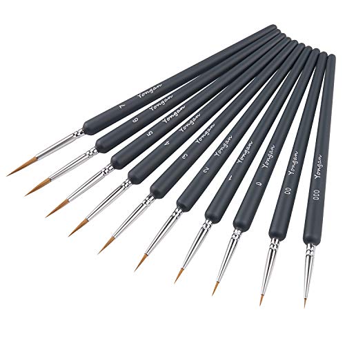 Pinceles para Pintura Yangbaga 10 Miniatura Cepillos para Pintura de Arte Brochas Redondas de Arte Profesionales, Juego de Pinceles para Pintar al Óleo/Acrílica/Acuarela(Negro)