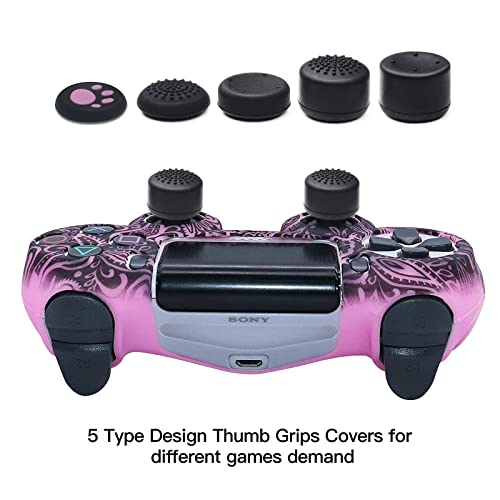 Pink PS4 Controller Skins HLRAO, Funda de Silicona para Controlador, Funda Protectora x1 + 10 agarres para el Pulgar para PS4 / PS4 Slim / PS4 Pro Controller.