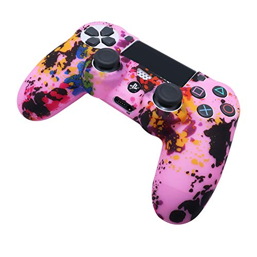 Pink PS4 Controller Skins RALAN, protector de silicona para controlador de piel, compatible con PS4 Slim/PS4 Pro Controller (Pink Pro Thumb Grip x 6, Skull Cap Grip x 2) (Color blanco rosa)