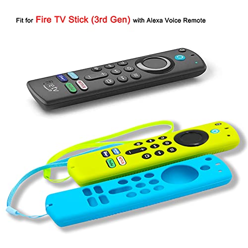 Pinowu Firestick - Funda para mando a distancia Firetv Stick (3ª generación), funda de silicona antideslizante a prueba de golpes con correa de muñeca para TV Stick 2021 (verde y turquesa)