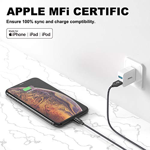 PIPIKA Cable Cargador iPhone, [2pack 1M] MFI Cable Lightning Carga Rápida Trenzado de Nylon Cargador iPhone Compatible con iPhone 12 Mini/12 Pro Max/11/11 Pro MAX/XR/XS/X/8 Plus/7/6s/6 Plus/5s /5/SE