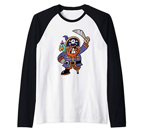 Pirata Ahoy Avast ye! Calavera y huesos Scary Ahoy Halloween Camiseta Manga Raglan