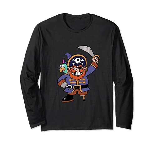 Pirata Ahoy Avast ye! Calavera y huesos Scary Ahoy Halloween Manga Larga