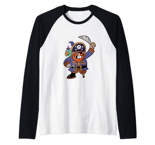 Pirata Ahoy Avast ye! Disfraz de calavera y huesos Ahoy Halloween Camiseta Manga Raglan