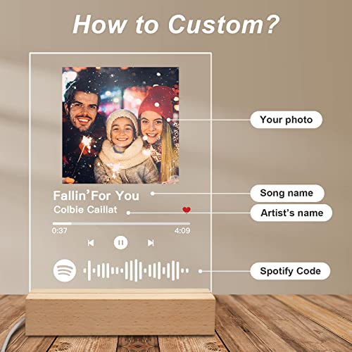Placa de Arte de Cristal Personalizada de Spotify, Placa de canción Personalizada, Placa de canción Transparente, diseño de Spotify Personalizado para Amantes de la música