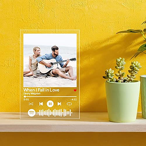Placa Spotify Foto Personalizada | Cristal Spotify Cancion Personalizada | Arte de Vidrio Metacrilato Tablero Musical Personalizado| Regalos Personalizados para Novio Novia 4.7"x 7.1"
