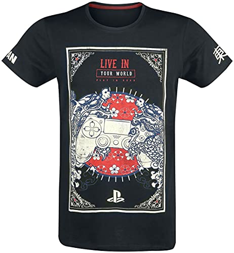 Playstation - Camiseta para Hombre, diseño con Texto Dual Schock Live in Your World Negro L