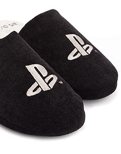 PlayStation Slippers Mens Game Console Logo Black Cord House Shoes 43-44 EU