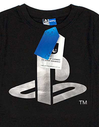 Playstation T-Shirt Boys Kids Foil Game Console Logo Black Top 11-12 años