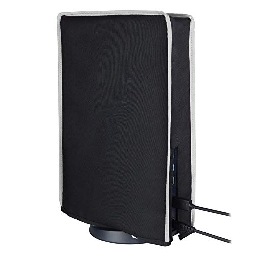 PlayVital Cubierta a Prueba de Polvo para Playstation 5 Consola Funda contra Polvo Guardapolvo de Nylón Protector Anti-Agua Forro Suave Fácil de Acceso Cubierta para PS5 Consola(Ribete Gris Claro)