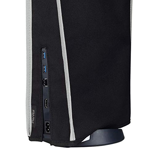 PlayVital Cubierta a Prueba de Polvo para Playstation 5 Consola Funda contra Polvo Guardapolvo de Nylón Protector Anti-Agua Forro Suave Fácil de Acceso Cubierta para PS5 Consola(Ribete Gris Claro)
