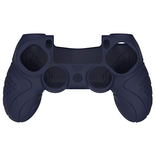 PlayVital Funda de Silicona para PS4 Protector de Piel Carcasa Blanda Antideslizante con 2 Tapas de Joystick para Playstation 4 Funda de Goma para Dualshock 4 Control(Edición Guardian-Oscuro Azul)