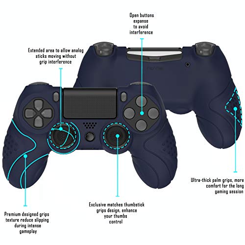 PlayVital Funda de Silicona para PS4 Protector de Piel Carcasa Blanda Antideslizante con 2 Tapas de Joystick para Playstation 4 Funda de Goma para Dualshock 4 Control(Edición Guardian-Oscuro Azul)