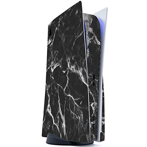 PlayVital Pegatina Completa para PS5 Edición Normal Calcomanía Vinilo para Playstation 5 Consola&Control&Estación de Recarga&Control Remoto&Audífonos Adhesivo Piel para PS5-Mármol Negro Blanco