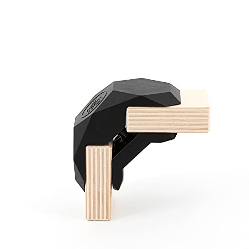 PlayWood, Kit de 24 conectores ángulo 90°, abrazaderas de fijación variable, sólidas, duraderas y reutilizables. Ideal para el bricolaje, creando estanterías modulares en madera. Color Negro