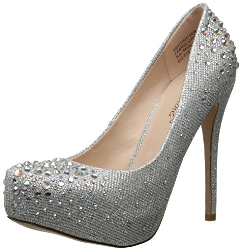 Pleaser Destiny 06R - Zapatos con tacón mujer, Plateado - Silver (Slv Glitter Mesh Fabric), 35 EU (2 UK)