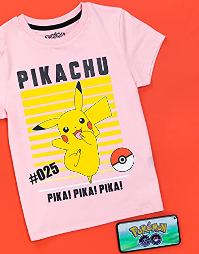 Pokemon Camiseta Chicas niños Pikachu Personaje Juego de Manga Corta Rosa Top 11-12 años