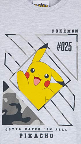 Pokemon Camiseta Niño, Camisetas de Manga Larga Gris y Negra, con Pikachu Bulbasaur Charmander y Squirtle, Regalos para Niños y Adolescentes 3-13 Años (13-14 años, Gris)