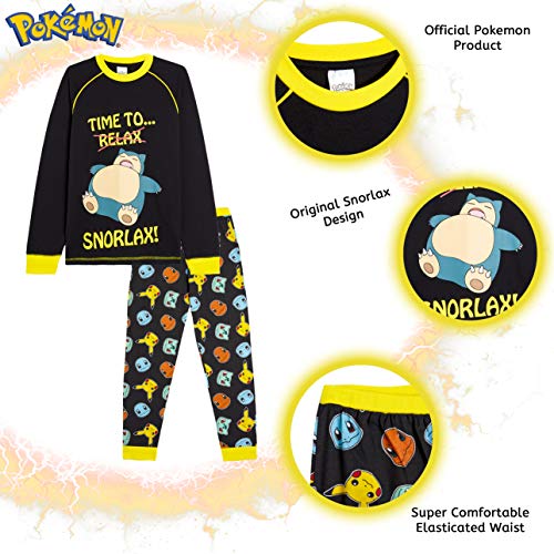 Pokemon Pijama para Niños, Pijamas de Manga Larga De Pikachu con Camiseta Snorlax, Ropa de Dormir Niño, Pijama Infantil, Regalos Originales para Niños (7-8 años)