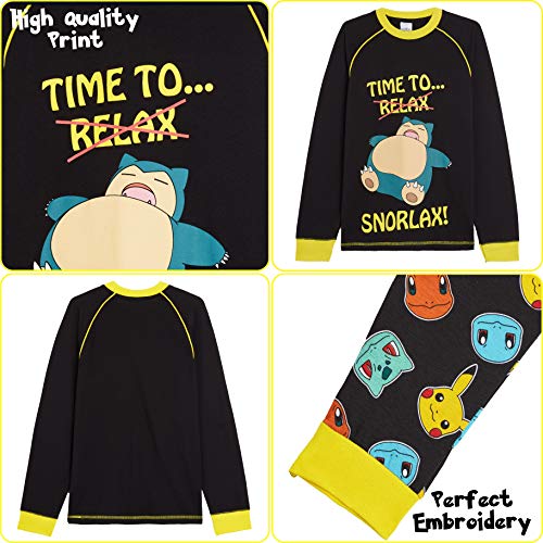 Pokemon Pijama para Niños, Pijamas de Manga Larga De Pikachu con Camiseta Snorlax, Ropa de Dormir Niño, Pijama Infantil, Regalos Originales para Niños (7-8 años)