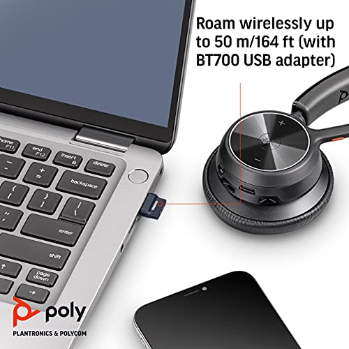 Poly - Voyager 4310 UC Wireless Headset + Charge Stand (Plantronics) - Single-Ear Headset- Connect to PC/Mac Via USB-A Bluetooth Adapter, Cell Phone Via Bluetooth-Works w/Teams (Certified), Zoom&More