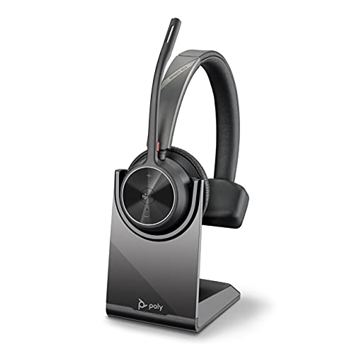 Poly - Voyager 4310 UC Wireless Headset + Charge Stand (Plantronics) - Single-Ear Headset- Connect to PC/Mac Via USB-A Bluetooth Adapter, Cell Phone Via Bluetooth-Works w/Teams (Certified), Zoom&More