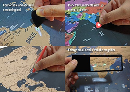 Pootack Mapa Mural para Rascar del Mundo 840*420mm, Perfecto para los Viajeros/Exploradores/Coleccionistas, Mapa Europa Rascar con Pegatinas Herramienta de Rayado, Regalos Cumpleaños Navidad Oro/Azul